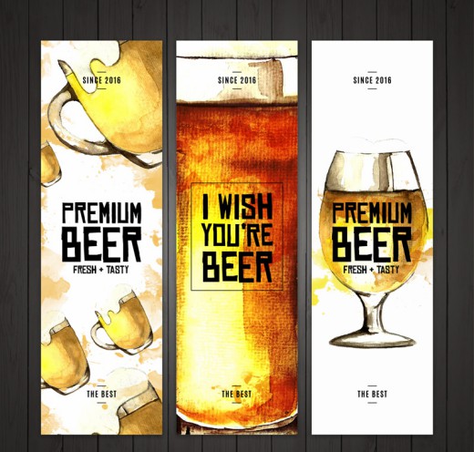 3款水彩绘啤酒元素banner矢量素材16设计网精选