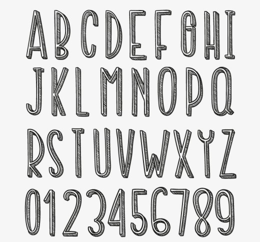 手绘字母与数字设计矢量素材普贤居