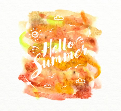 你好夏季橙色水彩海报矢量图16设计
