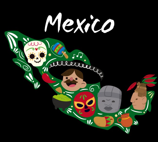 卡通墨西哥元素地图矢量素材16图库网精选