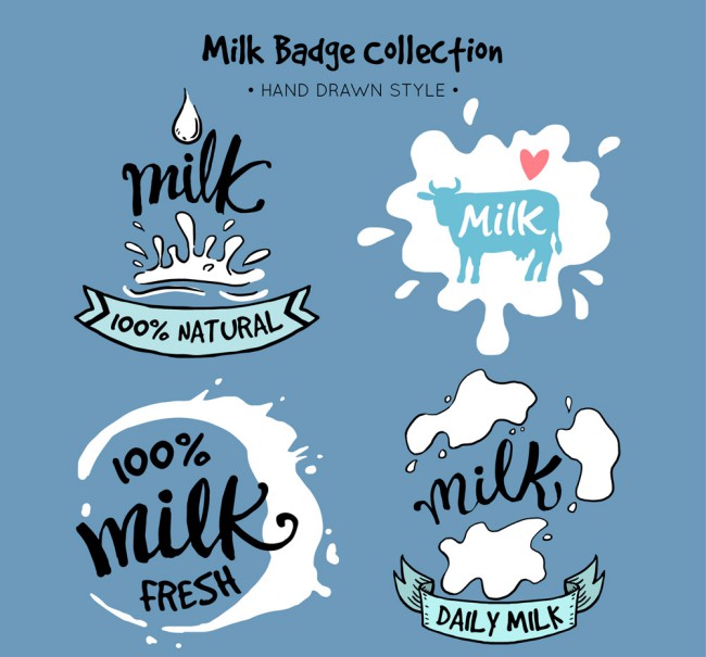 4款手绘牛奶徽章矢量素材16图库网精选