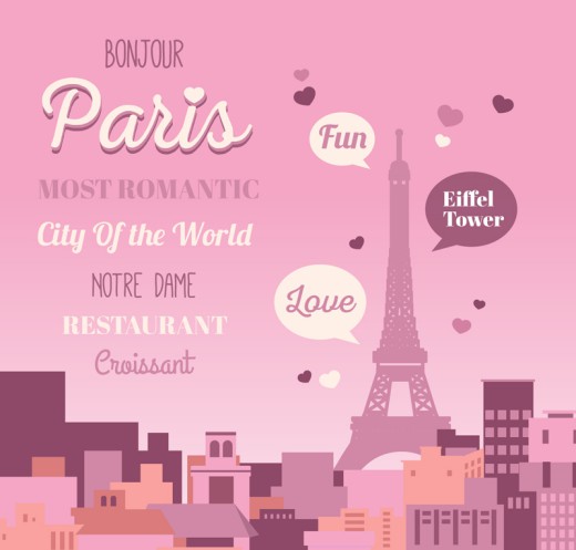 浪漫巴黎埃菲尔铁塔海报矢量素材16素材网精选