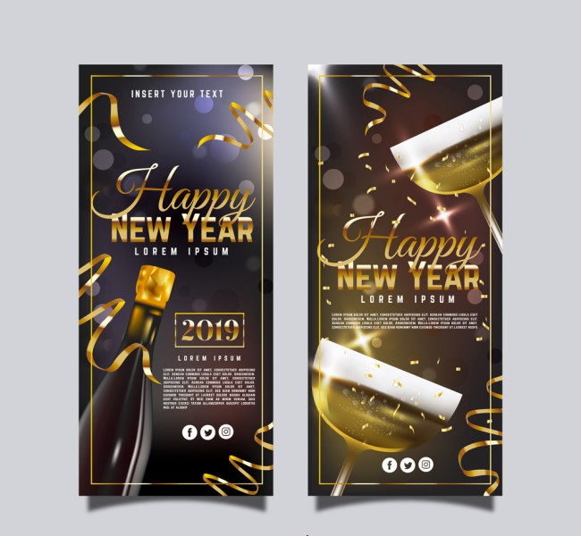 2款2019年金色新年香槟酒banner矢量素材素材中国网精选