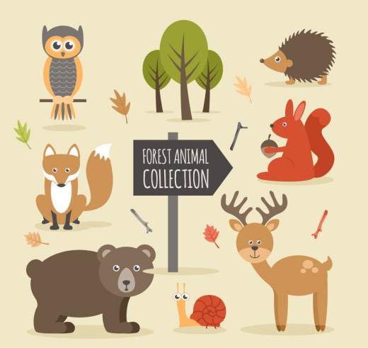 6款卡通森林中的动物矢量素材16图库网精选