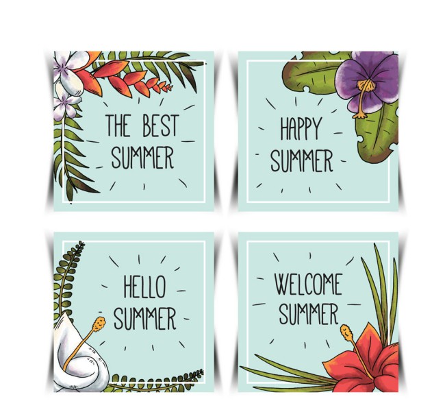 4款手绘夏季花卉卡片矢量素材16设计网精选