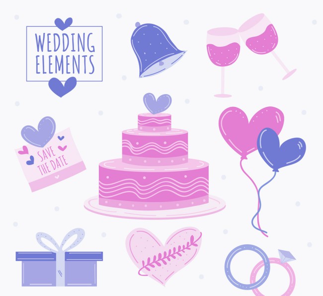 8款彩绘紫色婚礼元素矢量素材16素材网精选
