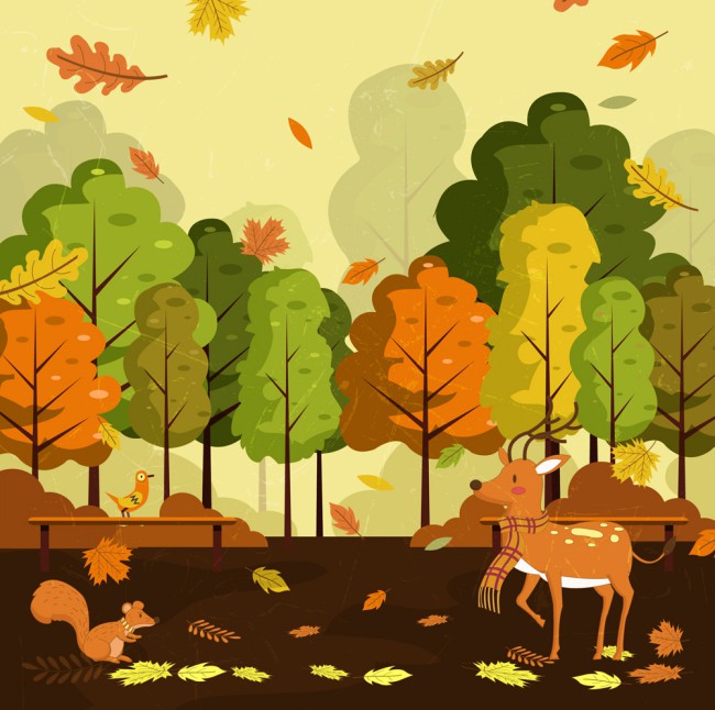 创意秋天公园里的动物矢量素材16图库网精选