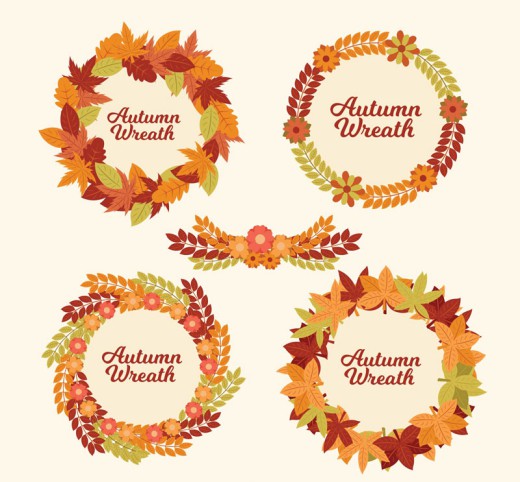 4款创意秋季树叶花环矢量素材16图库网精选