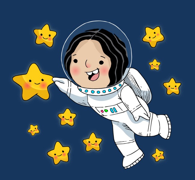 彩绘可爱摸星星的宇航员矢量图素材中国网精选