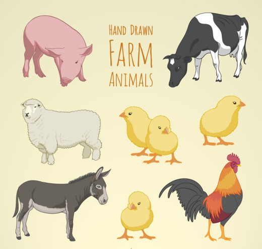 8款彩绘农场动物矢量素材普贤居素