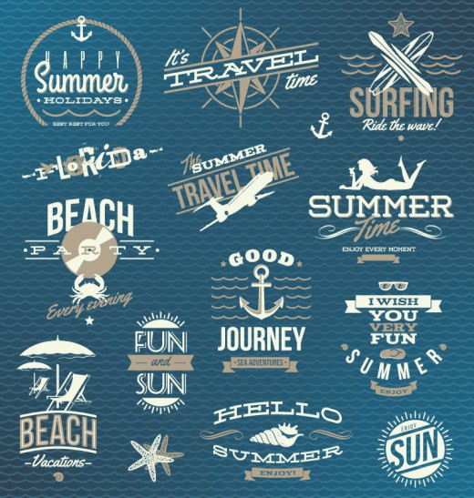 复古夏季沙滩标志矢量素材16设计网