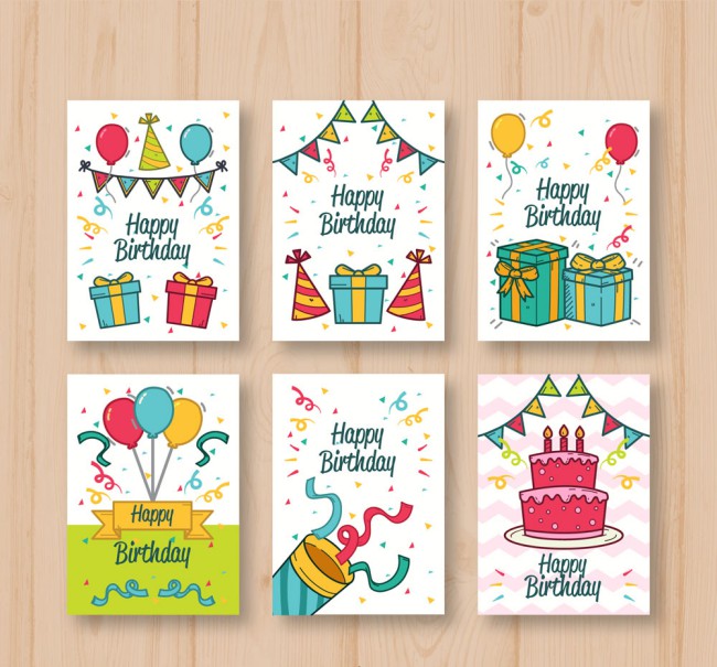 6款彩绘生日礼物卡片矢量素材16设计网精选