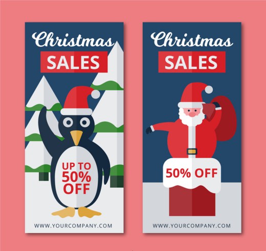 2款扁平化圣诞老人和企鹅促销banner矢量图素材中国网精选