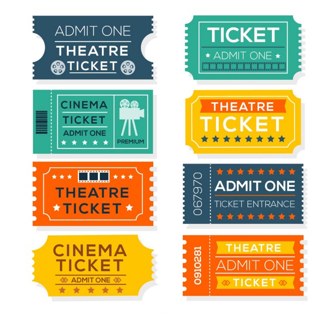8款彩色电影票设计矢量素材16素材网精选