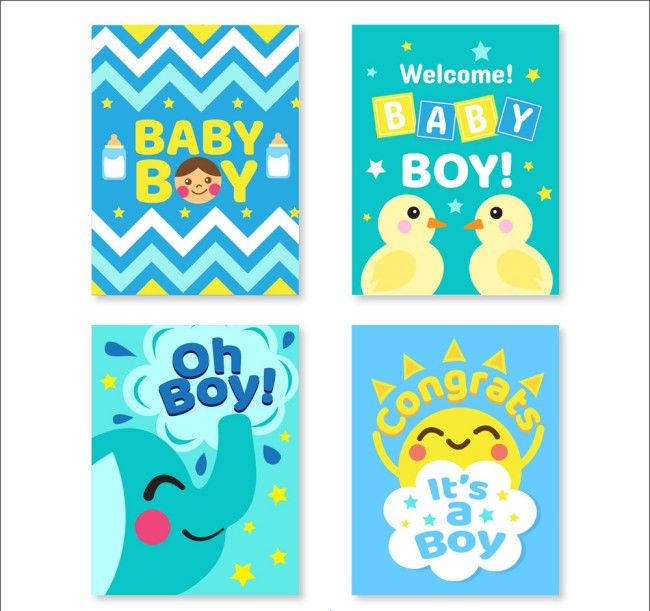 4款蓝色迎婴卡片设计矢量素材16图库网精选