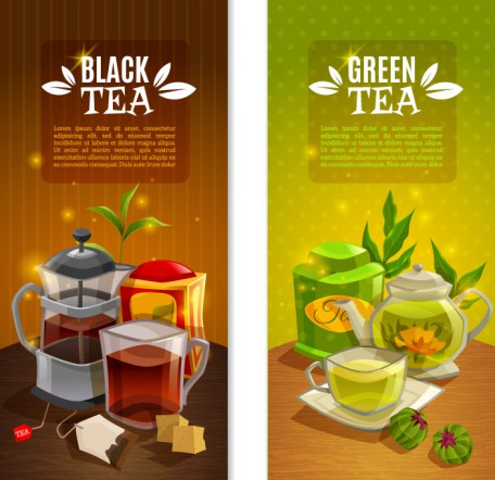 2款创意绿茶和红茶茶饮品banner矢