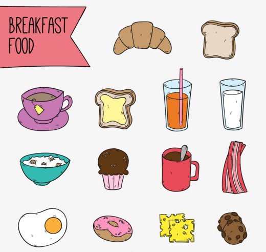 14款彩绘早餐食物矢量素材16设计网