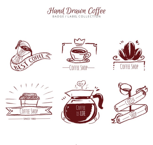 6款手绘咖啡徽章和标签矢量图素材中国网精选