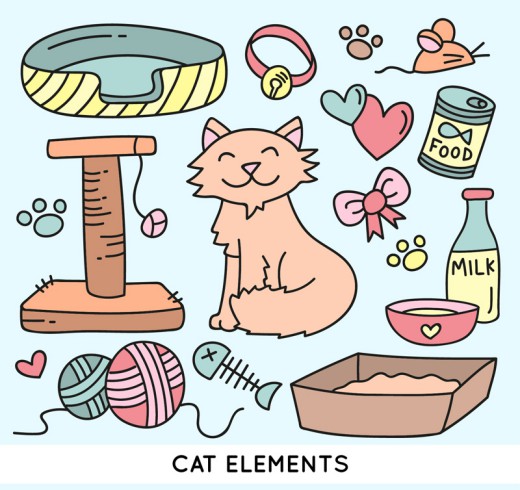 14款可爱猫咪与宠物用品矢量素材素材天下精选