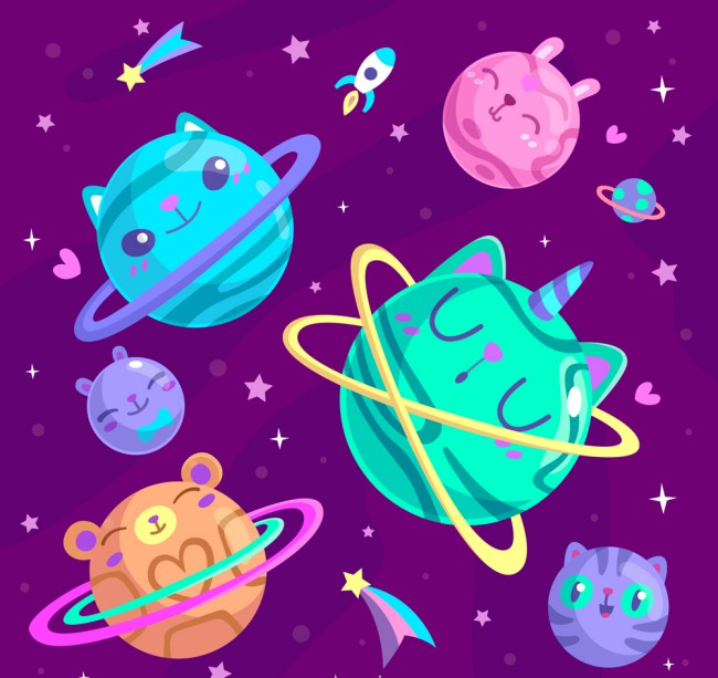 卡通太阳系表情行星矢量素材16图库网精选