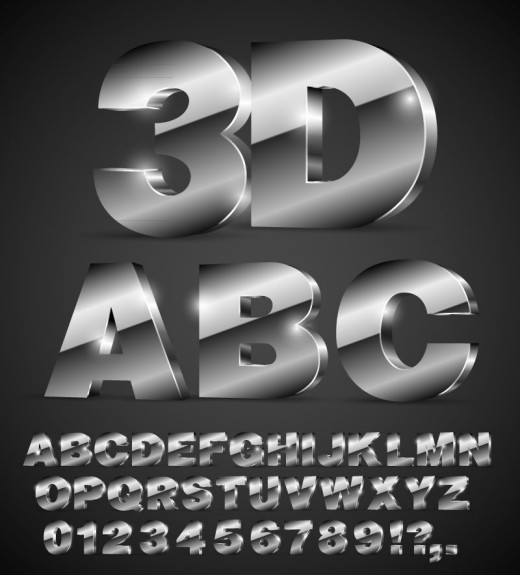40个银色3D字母和数字设计矢量图普