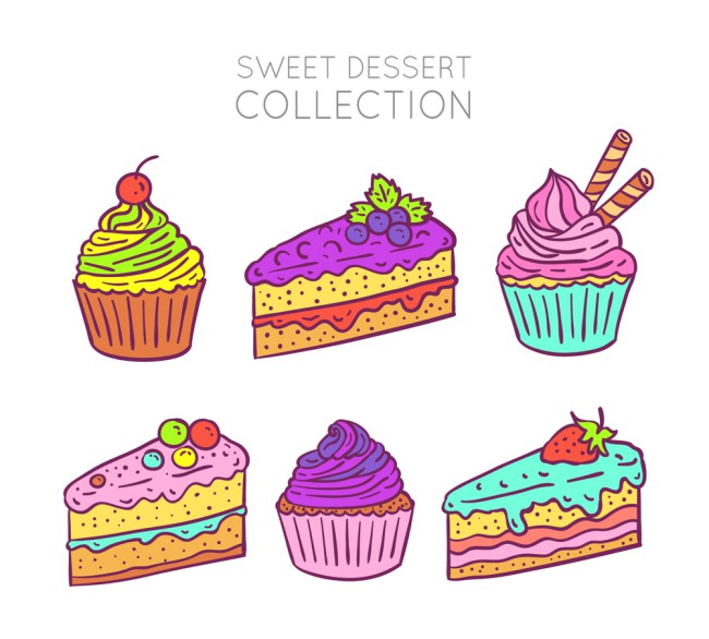 6款彩色手绘甜点设计矢量素材16图库网精选