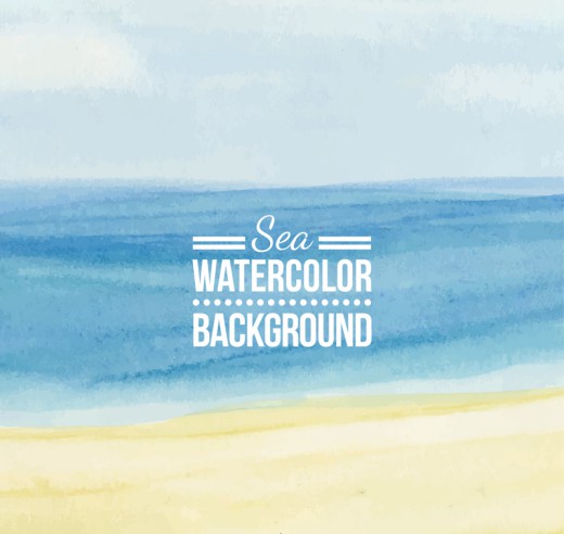 水彩绘蓝色大海与沙滩矢量素材16图库网精选