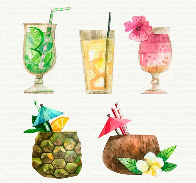 5款水彩绘夏季饮料矢量素材素材中国网精选