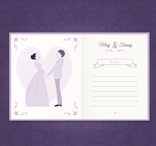 紫色婚礼菜单设计矢量图普贤居素材
