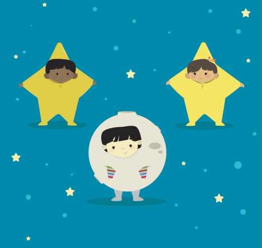 3款穿星星月亮装的儿童矢量图16素材网精选