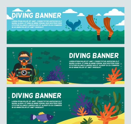3款创意海底潜水banner矢量素材16设计网精选