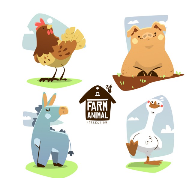 4款卡通农场动物矢量素材16图库网精选