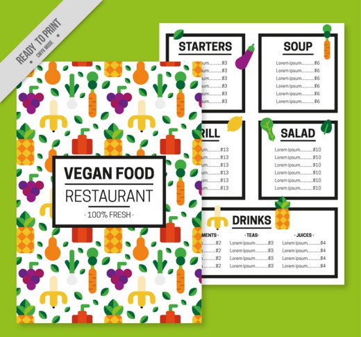 扁平化蔬菜素食菜单矢量素材16素材网精选