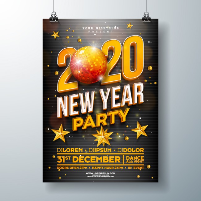 2020年彩色新年派对海报矢量图16图库网精选
