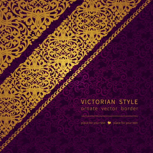 金色花纹紫色背景矢量素材16设计网