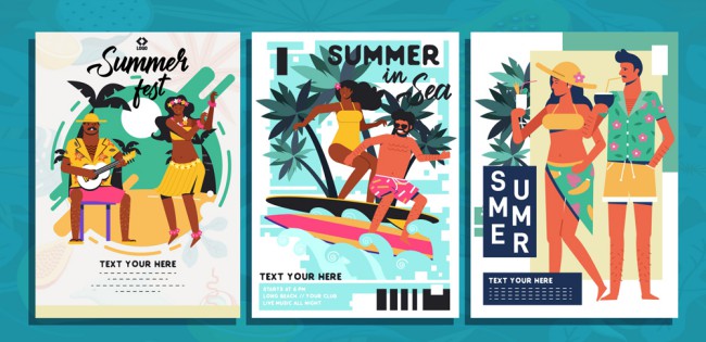 3款创意夏季度假男女海报矢量素材16素材网精选