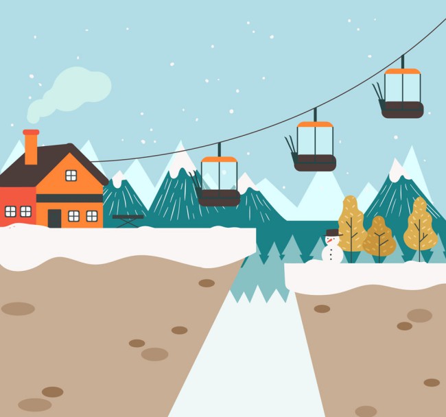 彩绘冬季滑雪场矢量素材16设计网精