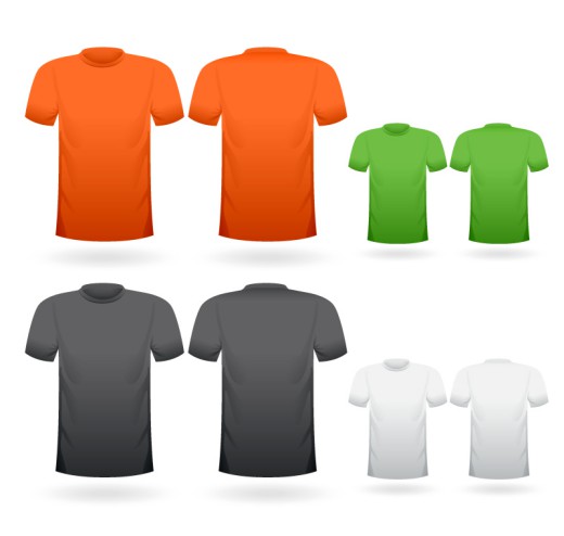 4款彩色短袖T恤正反面设计矢量素材