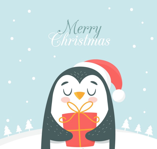 可爱怀抱礼物的企鹅矢量素材16图库网精选