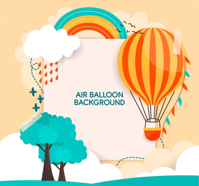 彩色热气球和树木贴纸装饰背景矢量图16图库网精选