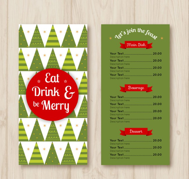 绿色圣诞树圣诞节菜单矢量图素材天