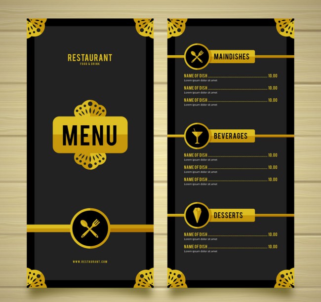 金色餐馆菜单正反面矢量素材16设计网精选