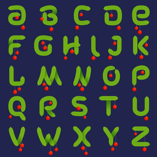 26个绿色松枝字母设计矢量素材普贤居素材网精选