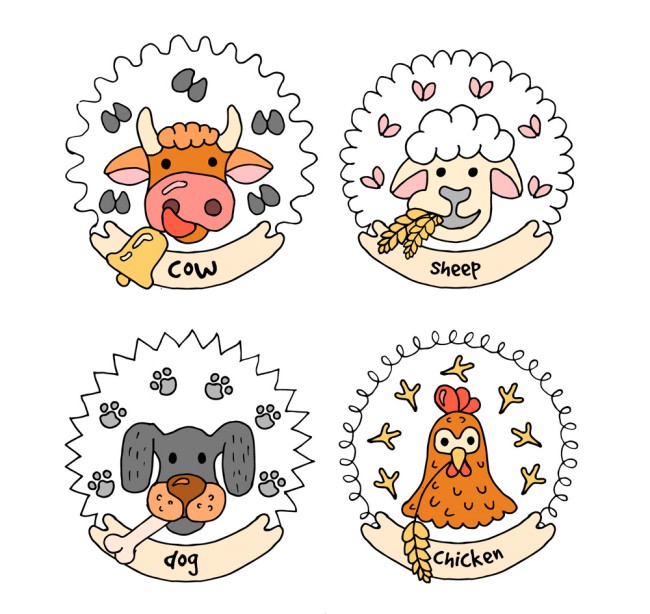4款彩绘动物头像标签矢量素材16素材网精选