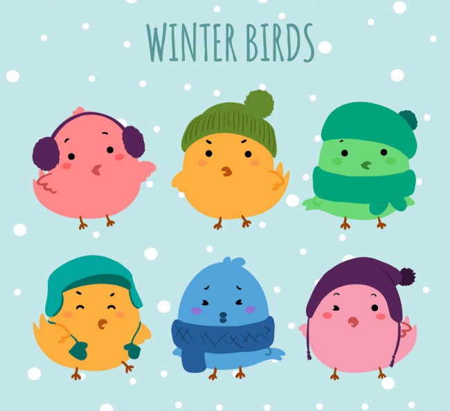 6款卡通冬装小鸟矢量图素材中国网精选