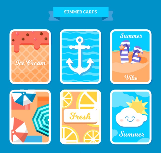 6款彩色夏季元素圆角卡片矢量素材16素材网精选