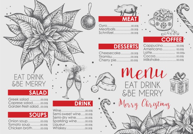 创意圣诞节餐馆菜单矢量素材素材中国网精选