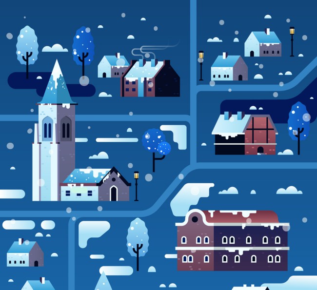创意冬季雪夜小城风景设计矢量素材16图库网精选