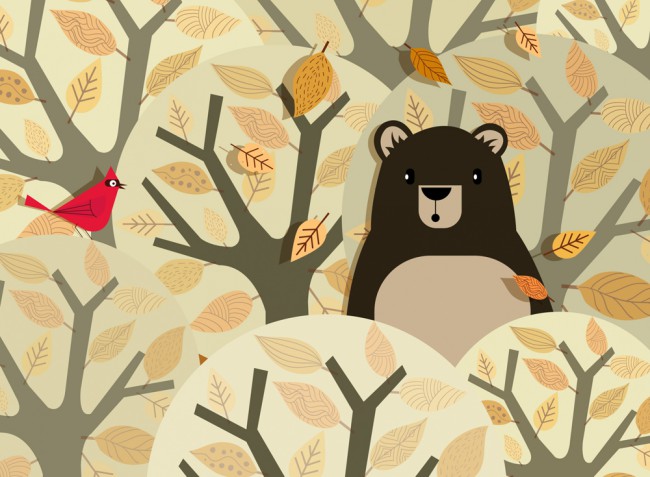 可爱树林中的黑熊矢量素材16图库网精选