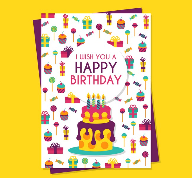 彩色生日蛋糕祝福卡设计矢量素材素材中国网精选